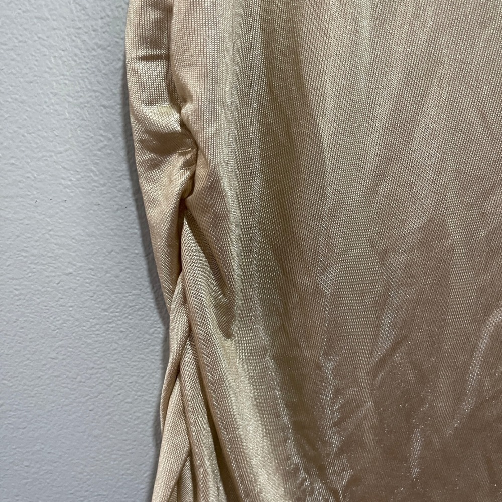 M by Rebecca Minkoff Womne's XL Mock Neck Gold Metallic Sleeveless Blouse Ruched - Picture 3 of 12